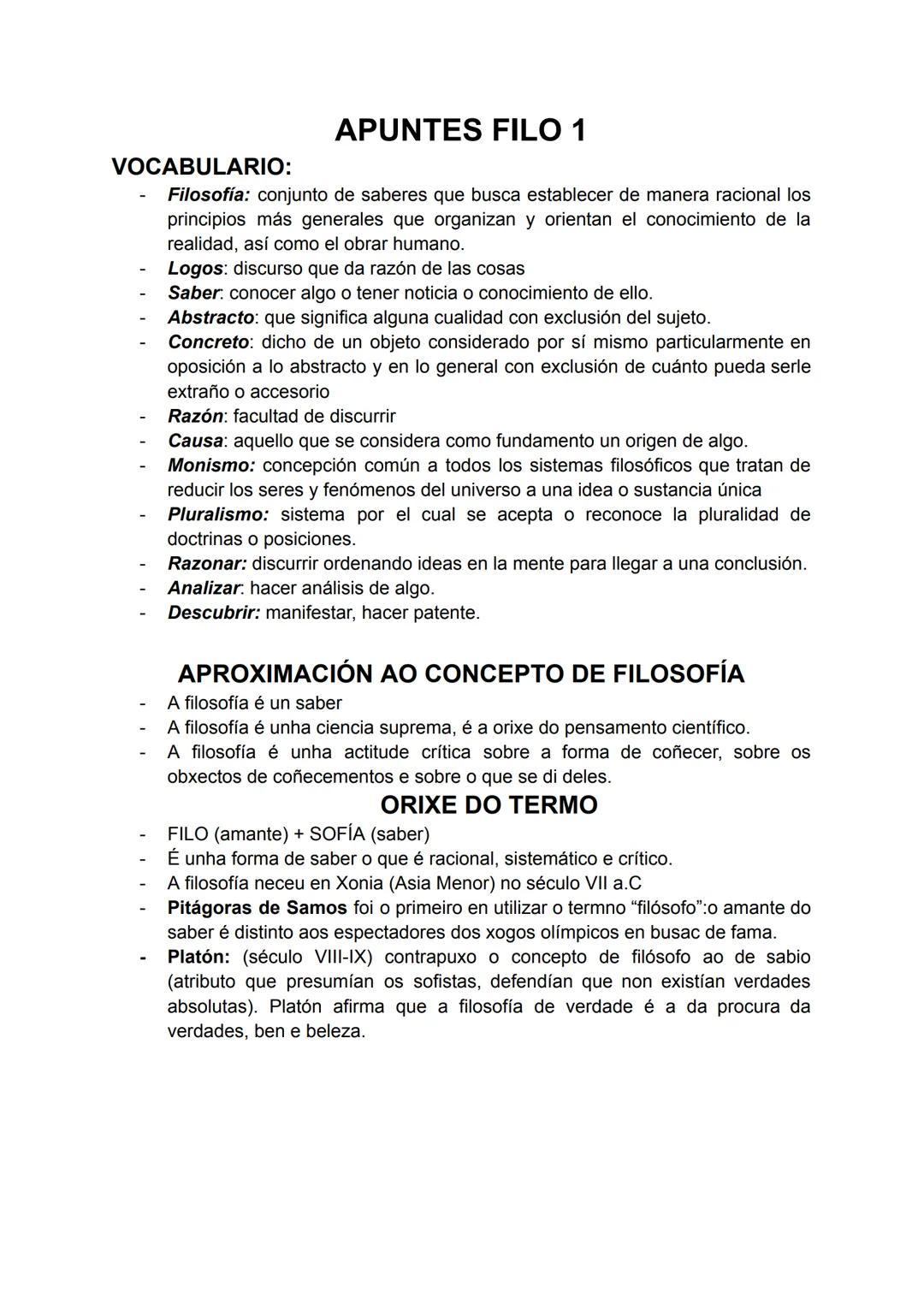 APUNTES FILO 1
VOCABULARIO:
Filosofía: conjunto de saberes que busca establecer de manera racional los
principios más generales que organiza