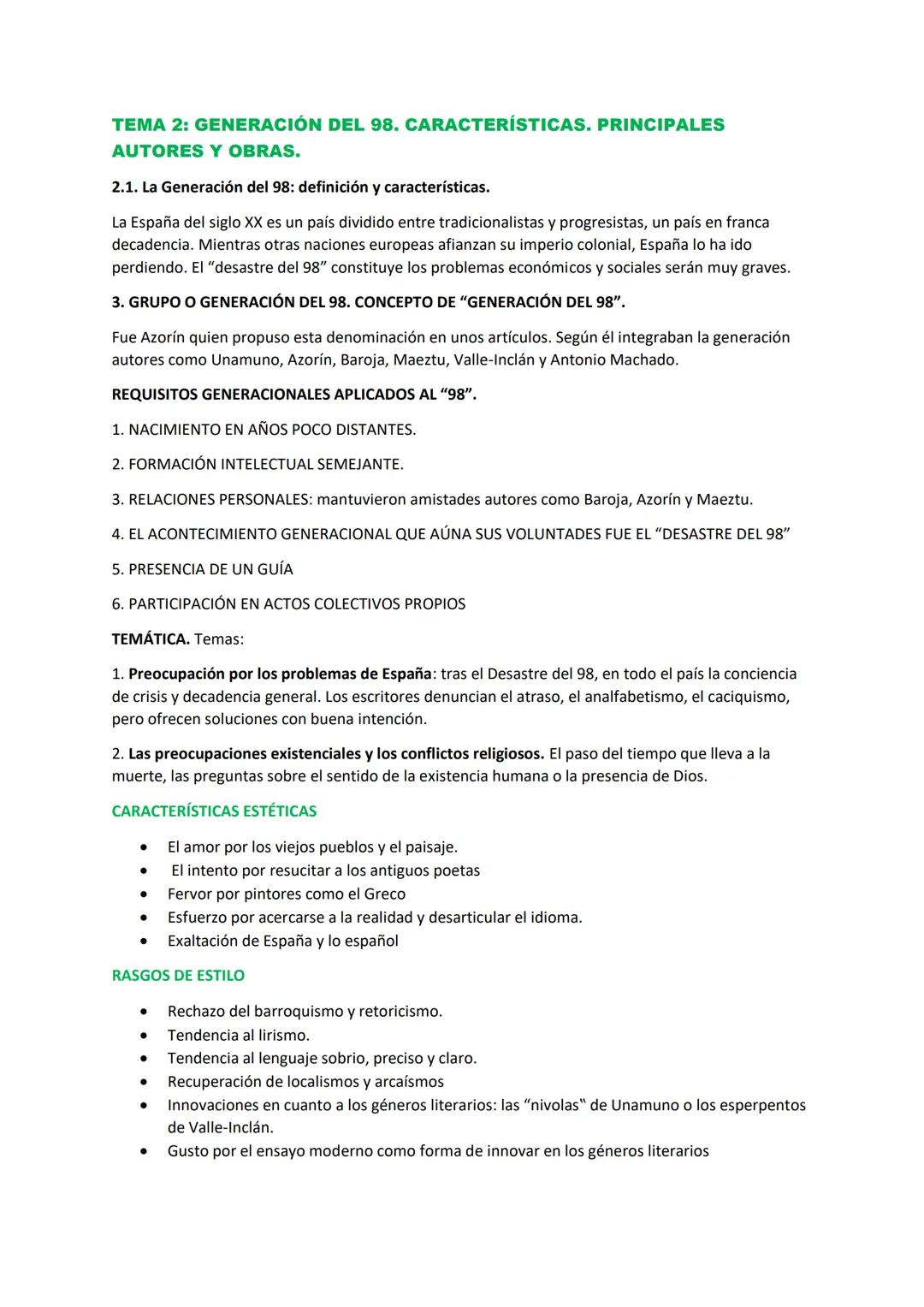 # TEMA 2: GENERACIÓN DEL 98. CARACTERÍSTICAS. PRINCIPALES
AUTORES Y OBRAS.
2.1. La Generación del 98: definición y características.
La Esp