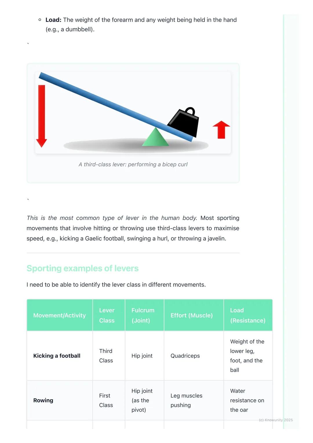 # Levers in the Human Body
What are levers in the body?
A lever is a rigid bar that moves on a fixed point called a fulcrum when a force
(