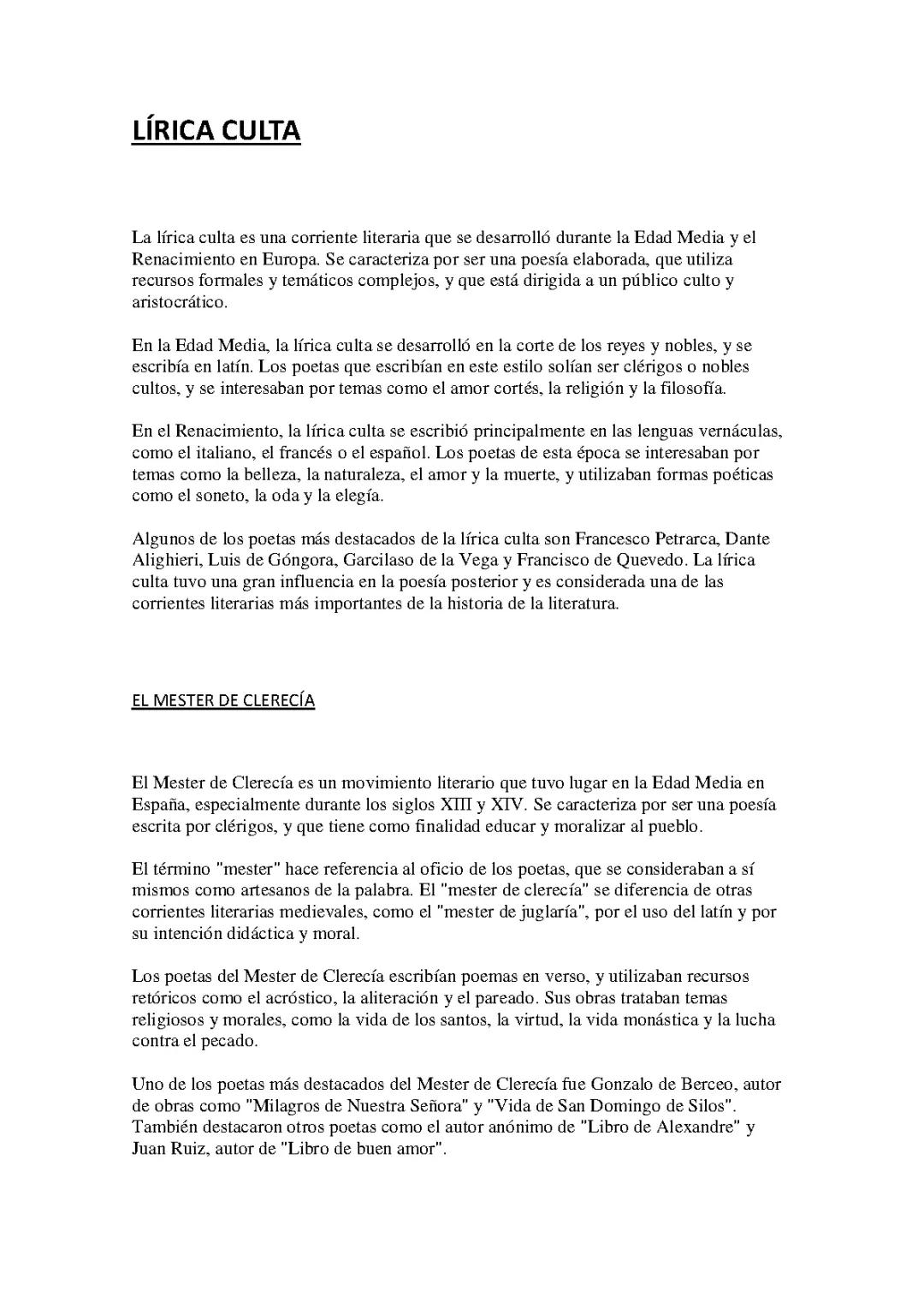 LÍRICA CULTA