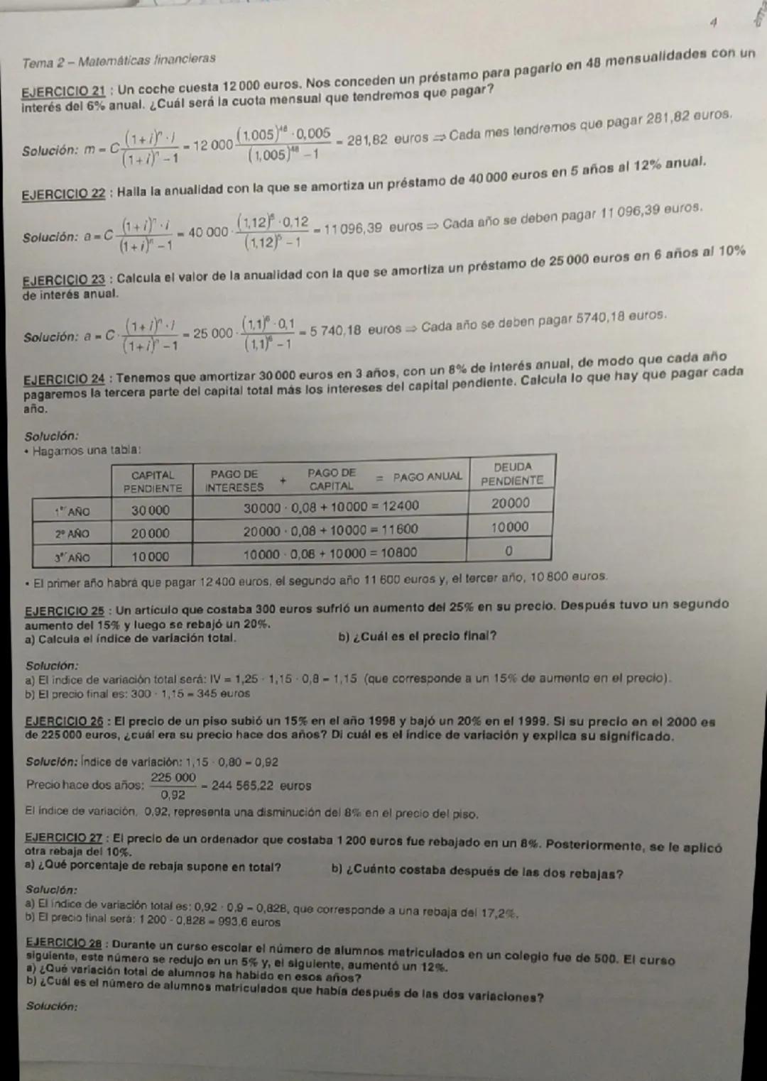 Tema 2-Matemáticas financieras
# TEMA 2 - MATEMÁTICAS FINANCIERAS
EJERCICIO 1: Por un articulo que estaba rebajado un 12% hemos pagado 26,