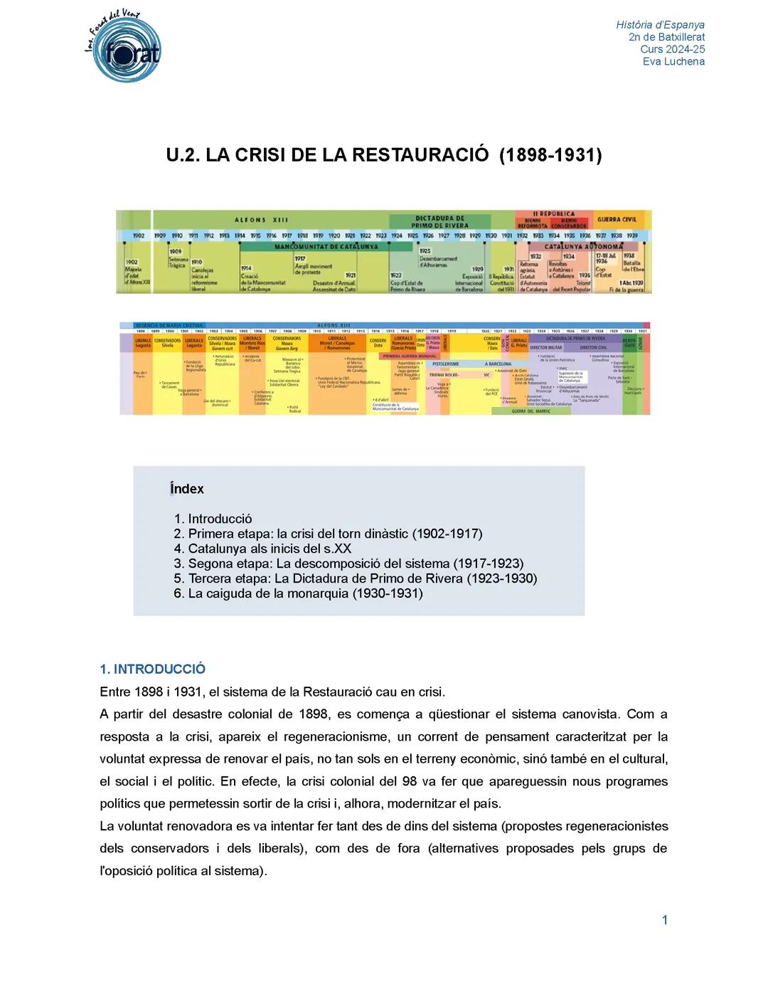 Crisi de la Restauració- Història de Espanya