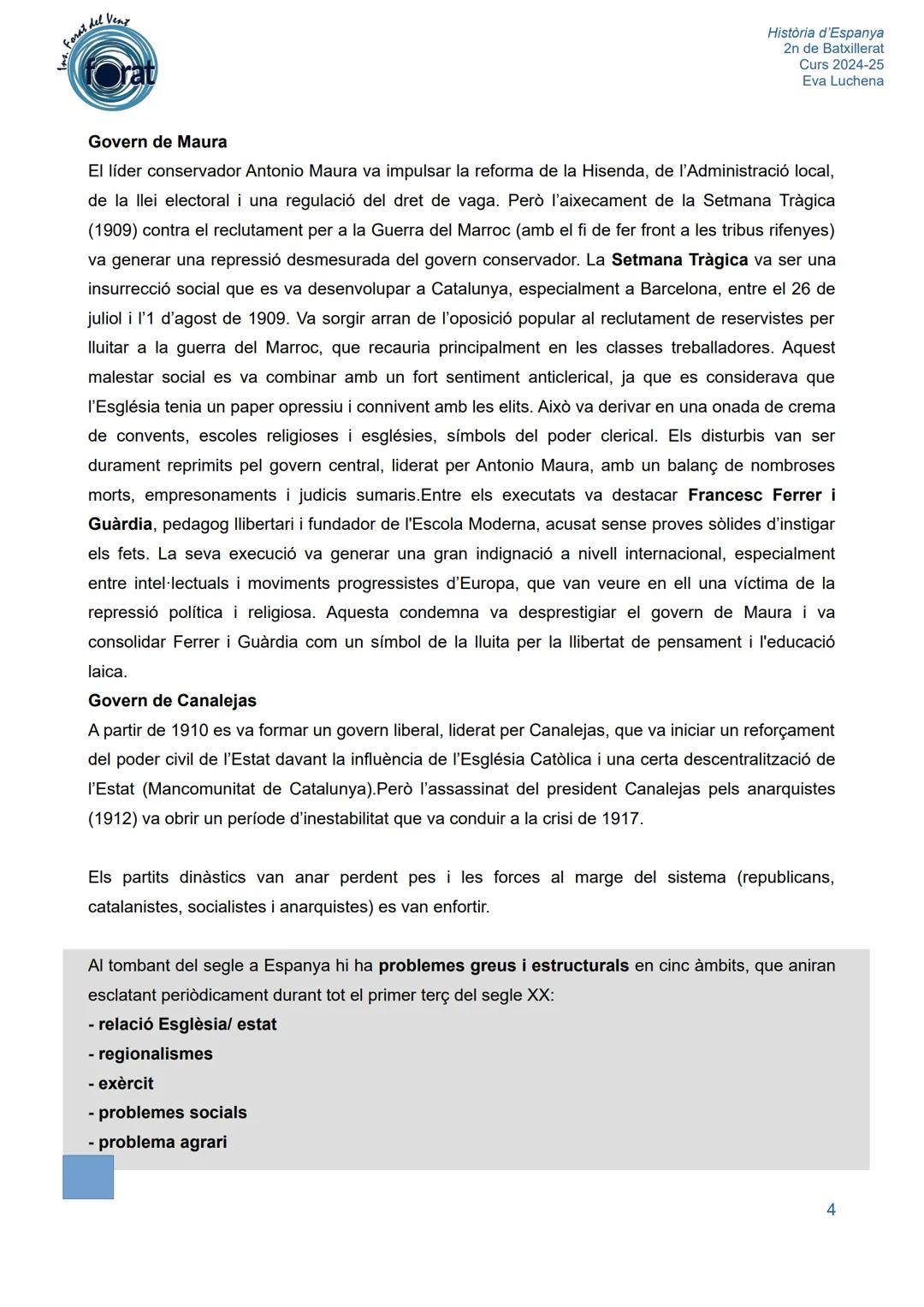 del Vent
las.
Forat,
U.2. LA CRISI DE LA RESTAURACIÓ (1898-1931)
Història d'Espanya
2n de Batxillerat
Curs 2024-25
Eva Luchena
1902
ALFONS X