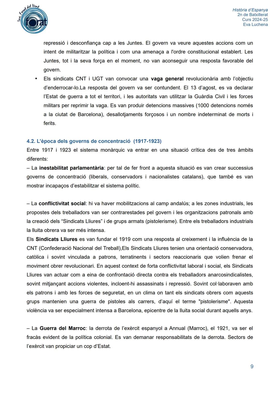 del Vent
las.
Forat,
U.2. LA CRISI DE LA RESTAURACIÓ (1898-1931)
Història d'Espanya
2n de Batxillerat
Curs 2024-25
Eva Luchena
1902
ALFONS X