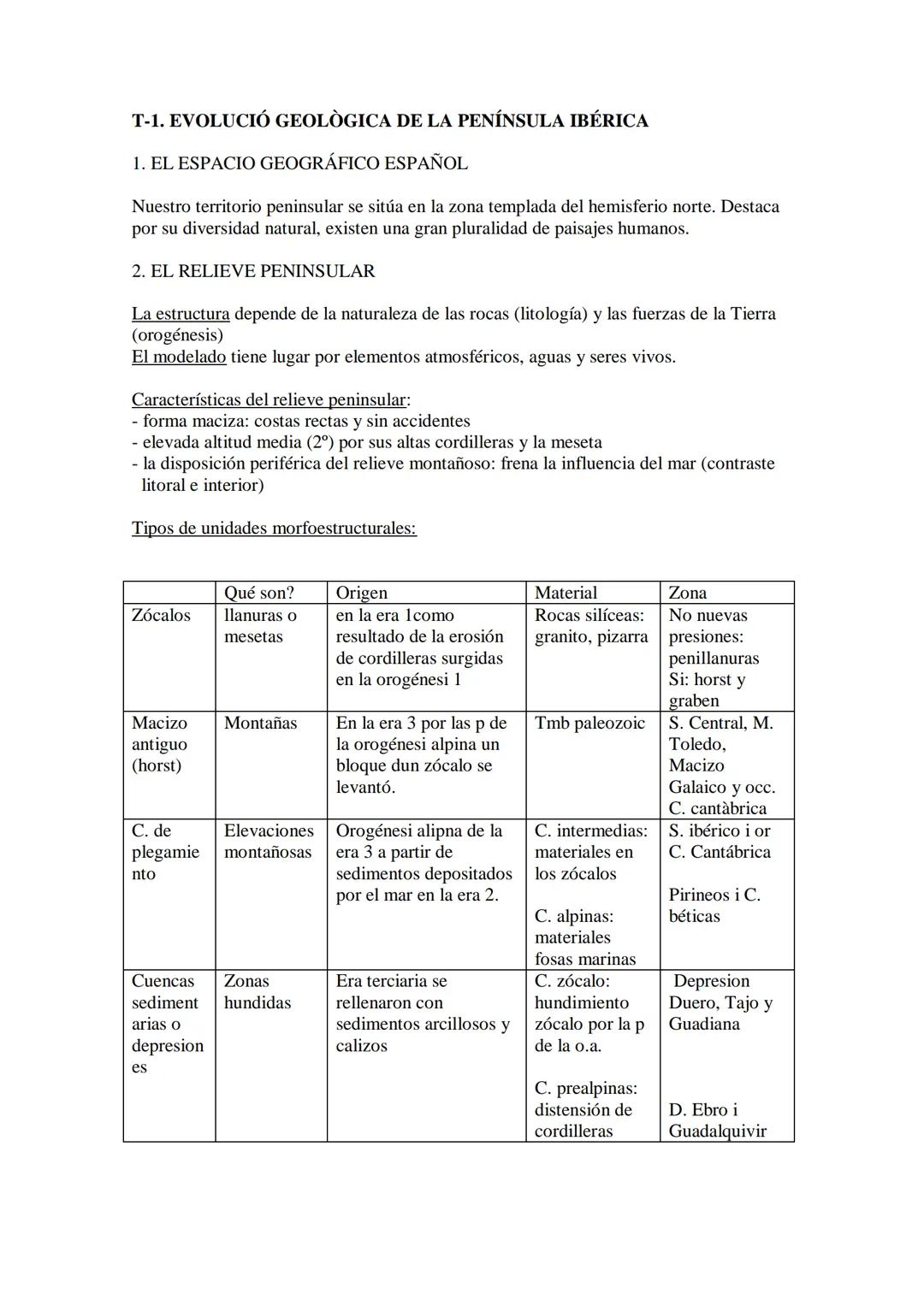 TEMA-1 EVOLUCION GEOLOGICA DE LA PENINSULA ESPAÑOLA