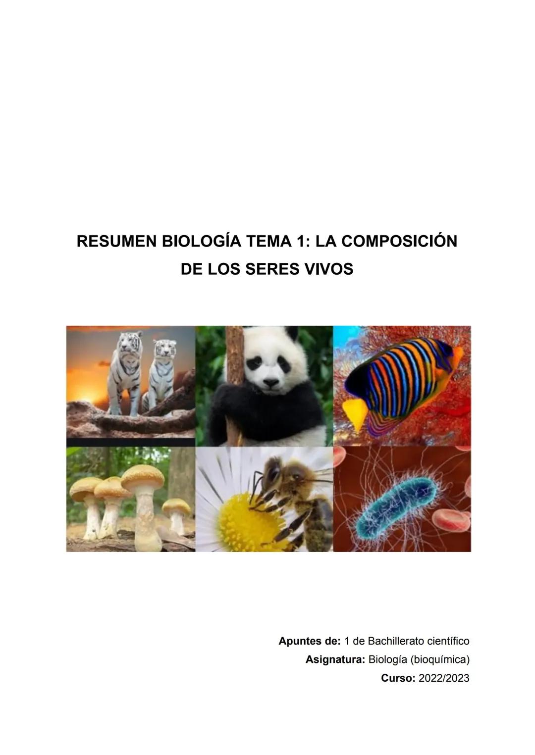 Resumen de BIOLOGÍA TEMA 1_La composición de los seres vivos