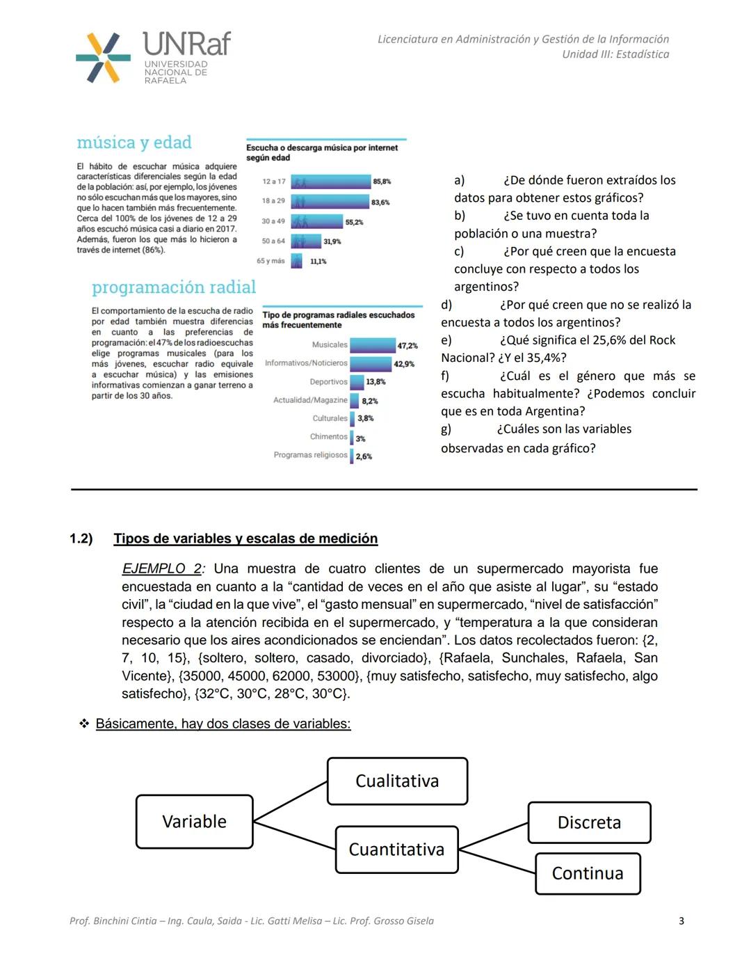 CICLO DE FORMACIÓN GENERAL
TALLER DE ESTADÍSTICA Y CÁLCULO
UNRaf
UNIVERSIDAD
NACIONAL DE
RAFAELA
Unidades III y IV
Licenciatura en Administr