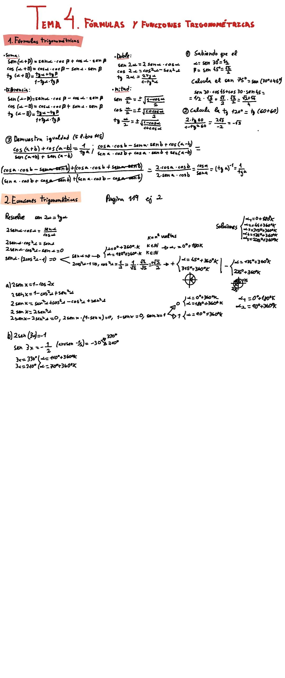 Fórmulas y ecuaciones trigonométricas