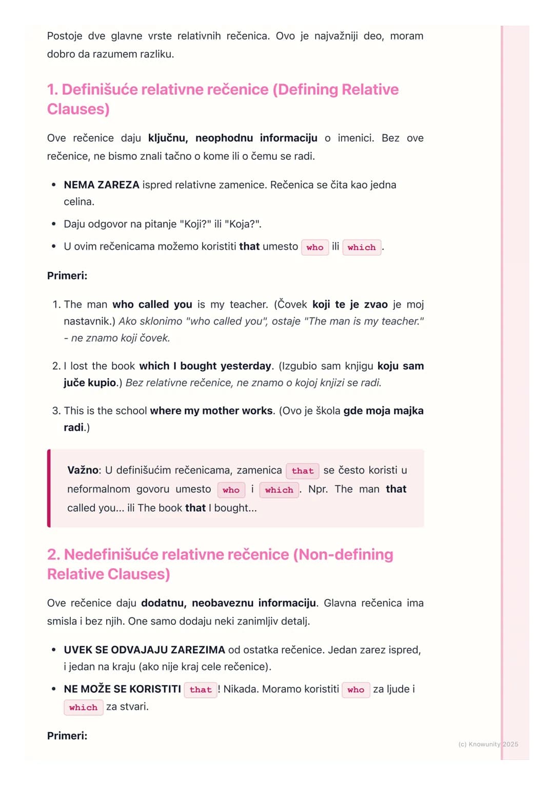 # Relativne rečenice (Relative
Clauses)
Šta su relativne rečenice?
Relativne rečenice su zavisne rečenice koje nam daju više informacija o