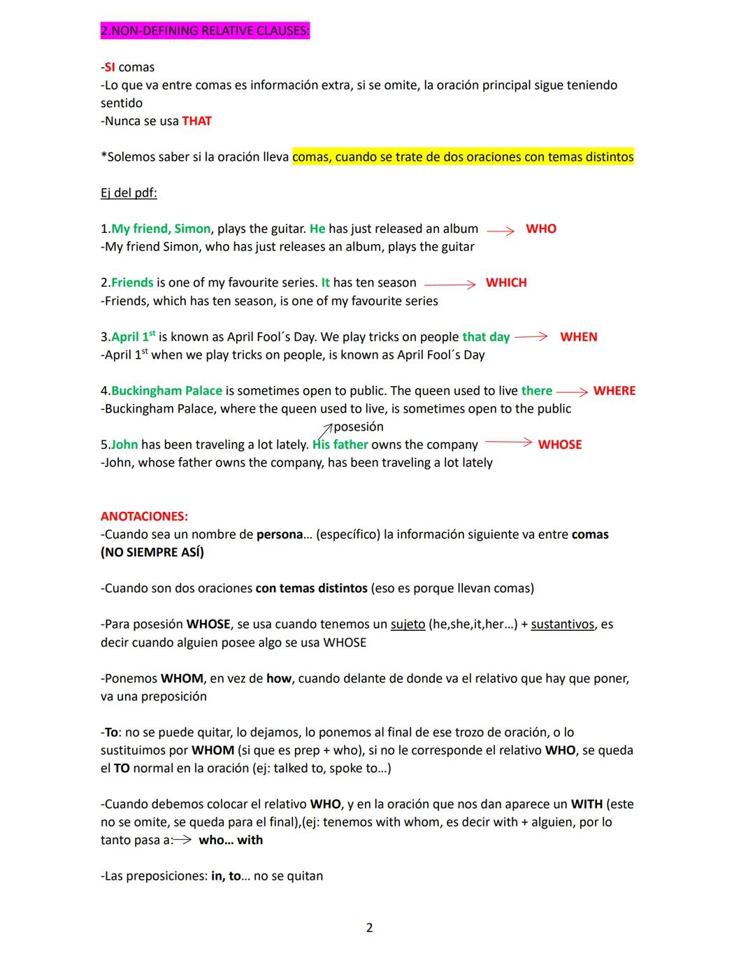 # PRONOMBRES RELATIVOS
-Tipos:
* Who/that (people)
* Which/that(things)
* When (time)
* Where (places)
* Whose (posesión) delante