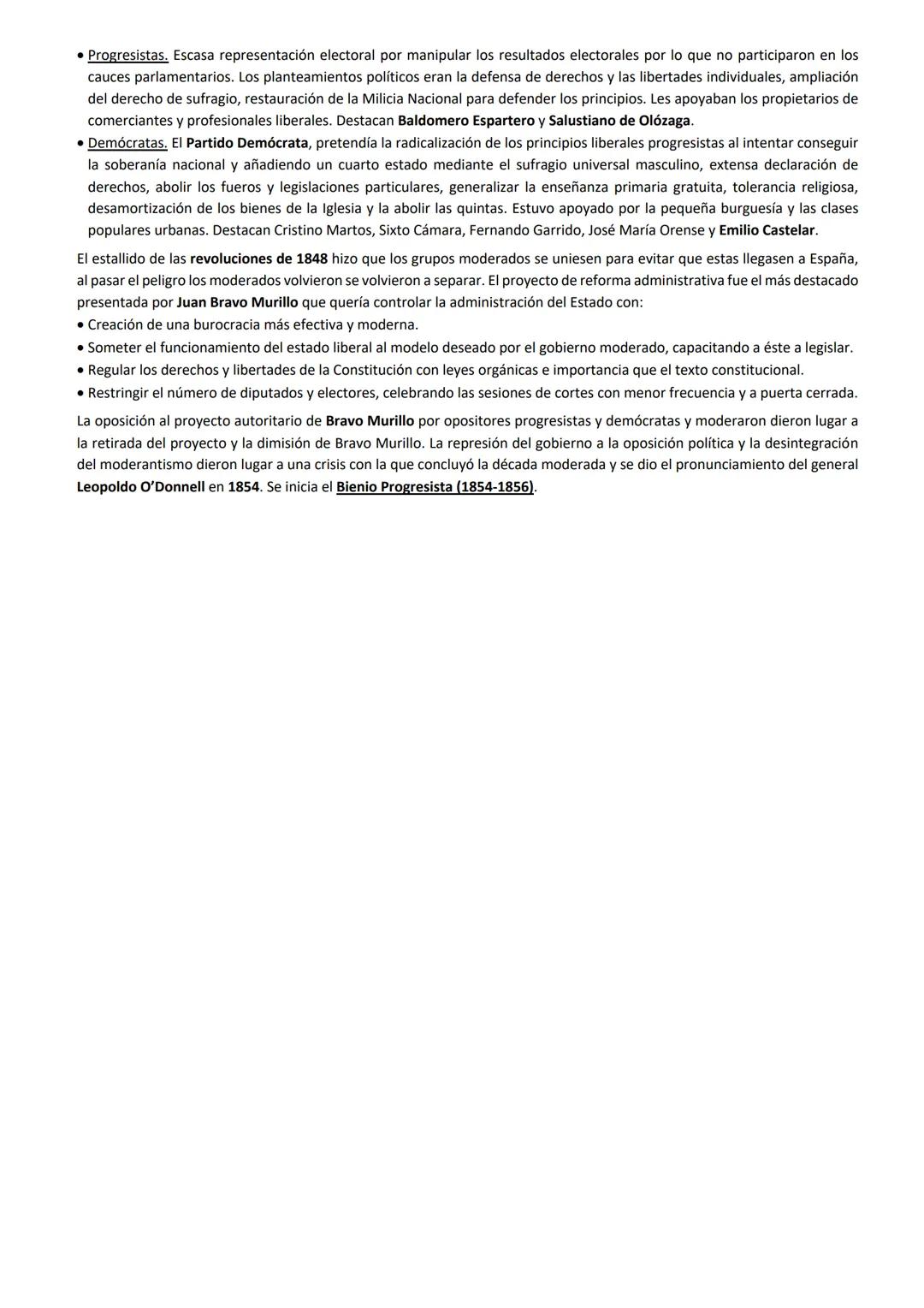 II. La Década moderada (1844-1854).
Tras el exilio de Espartero comienza la Década moderada (1844-1854) con el reinado de Isabel Il y el ade