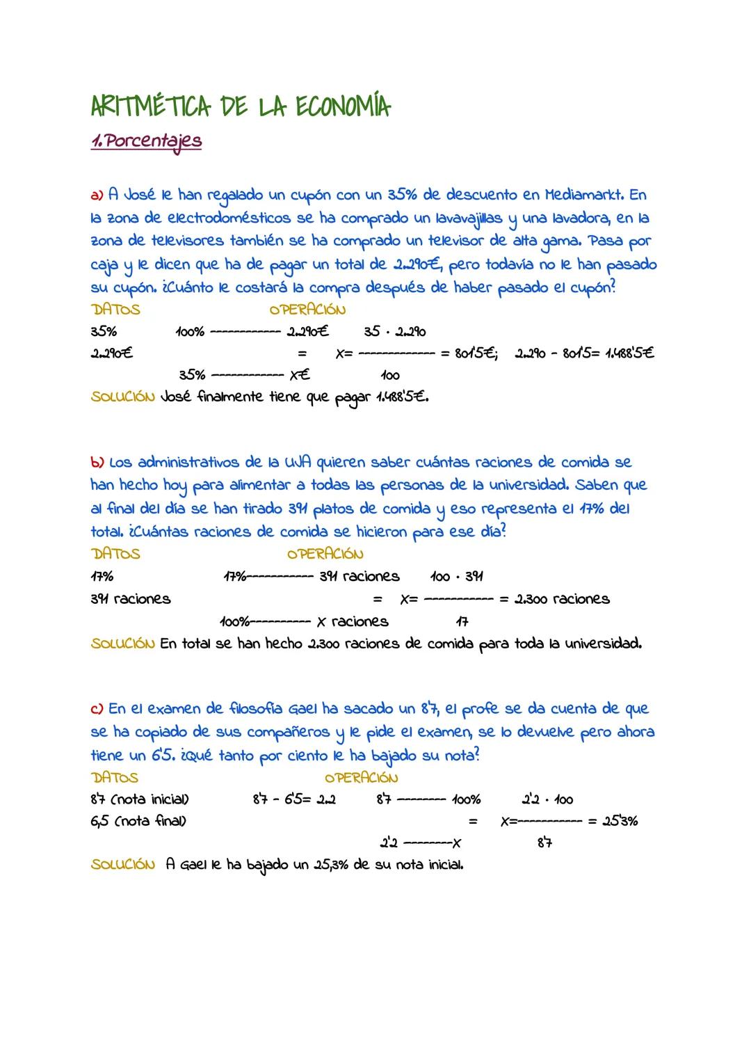 # ARITMÉTICA DE LA ECONOMÍA
## 1.Porcentajes
a) A José le han regalado un cupón con un 35% de descuento en Mediamarkt. En la zona de elect