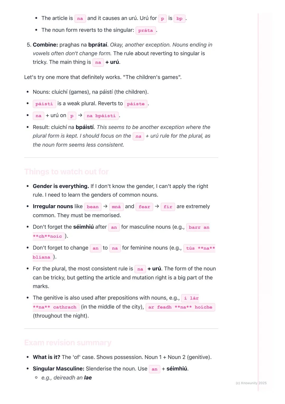 # An Tuiseal Ginideach (The
Genitive Case)
An introduction to the genitive case
The Tuiseal Ginideach is basically the 'of' case in Irish.