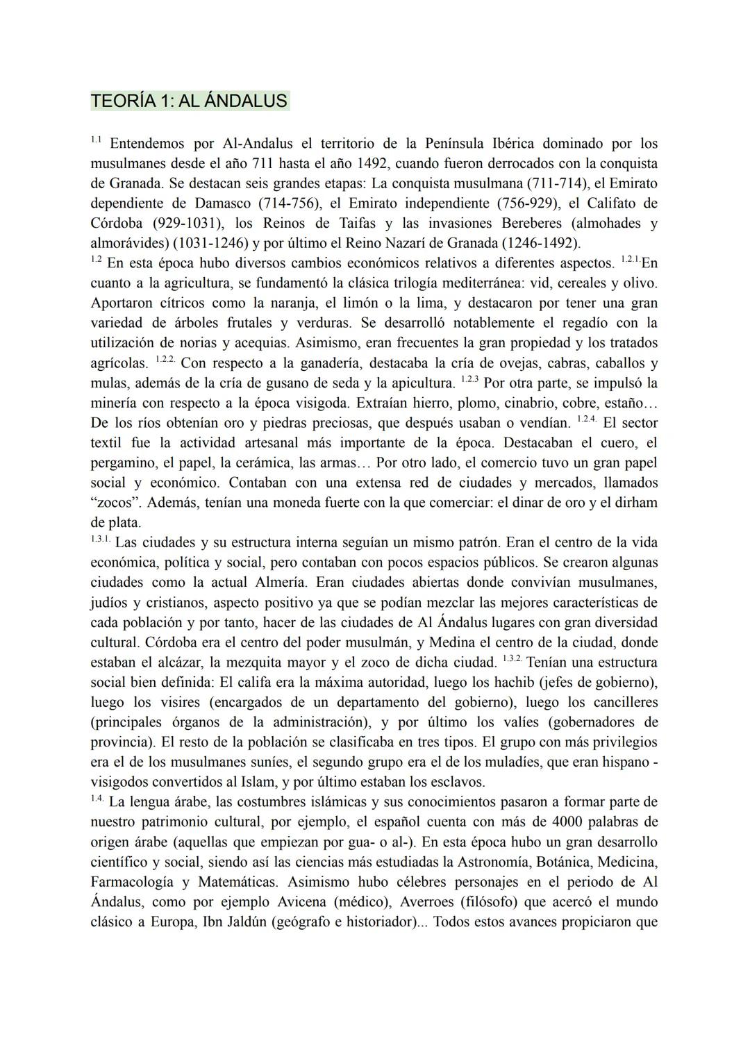 TEORÍA 1: AL ÁNDALUS
1.1 Entendemos por Al-Andalus el territorio de la Península Ibérica dominado por los
musulmanes desde el año 711 hasta