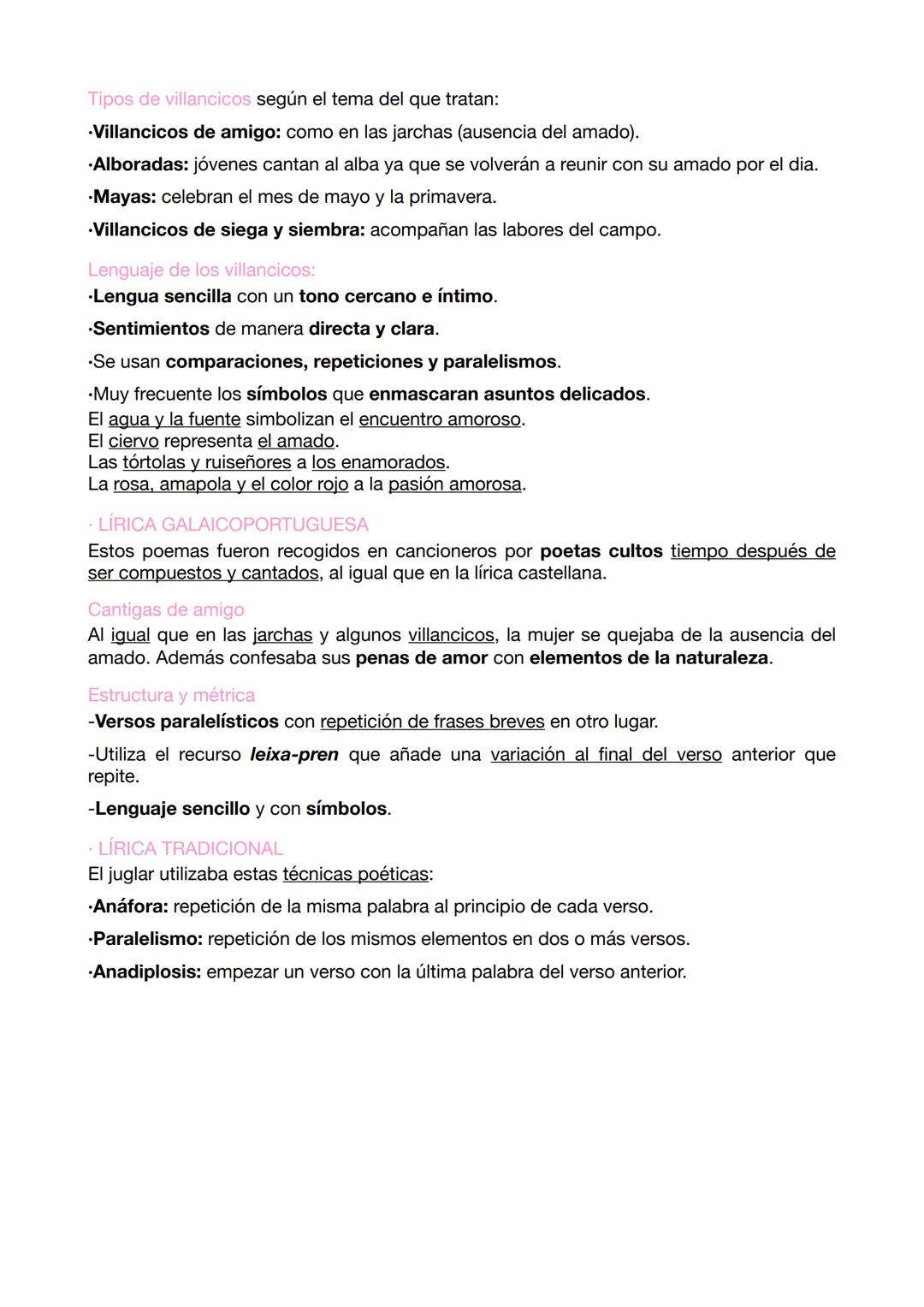 EXAMEN CASTELLANO 2: LITERATURA TEMA 1
- LIRICA POPULAR
Canciones de tema amoroso de manera oral y unidas a la danza. Se transmitían por u