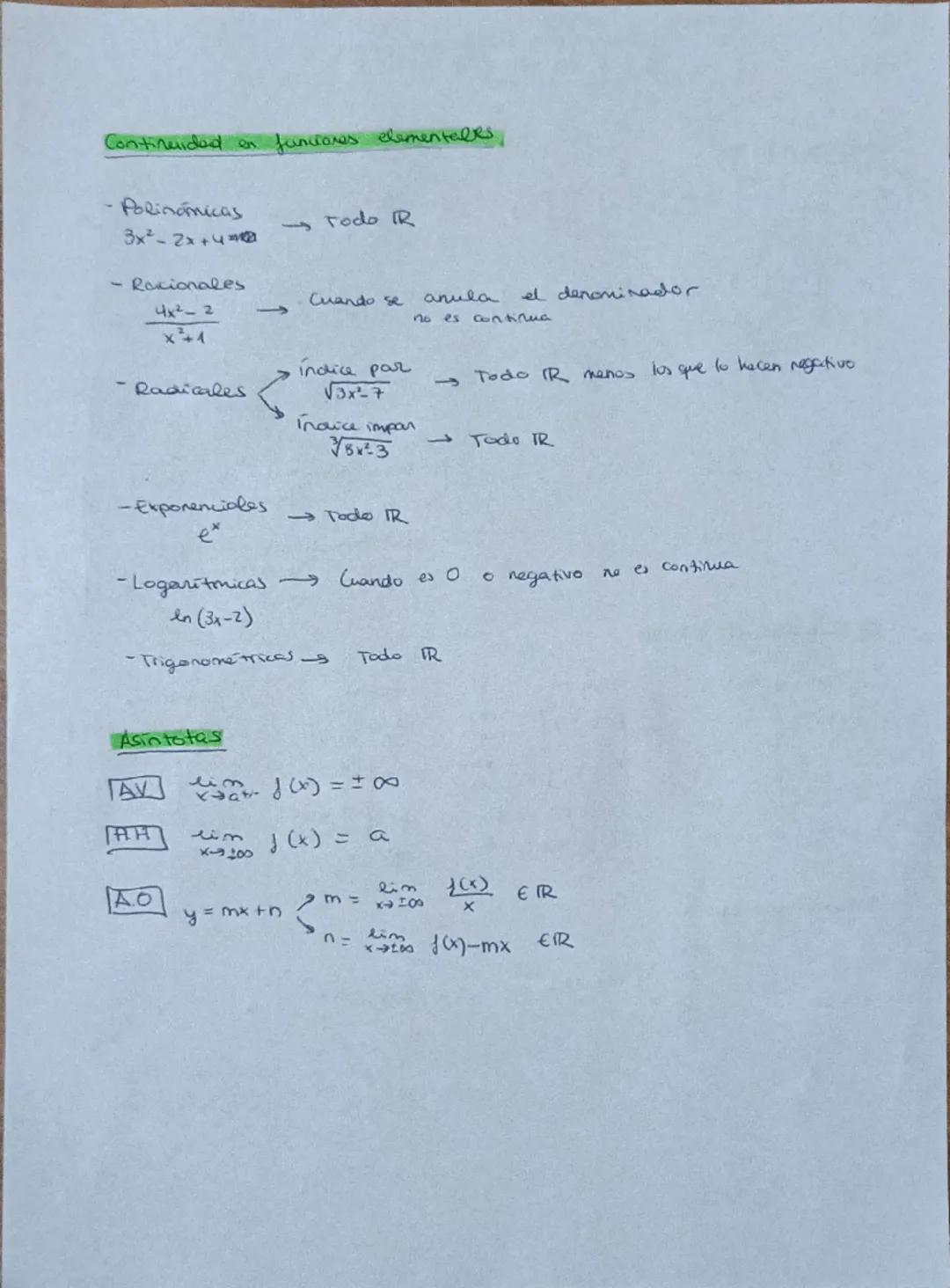 # LÍMITES Y CONTINUIDAD
**Continuidad**
- Si $\lim_{x \to a} f(x) = \lim_{x \to a^+} f(x) = f(a) \implies f(x)$ es continua en a
- Si $\li