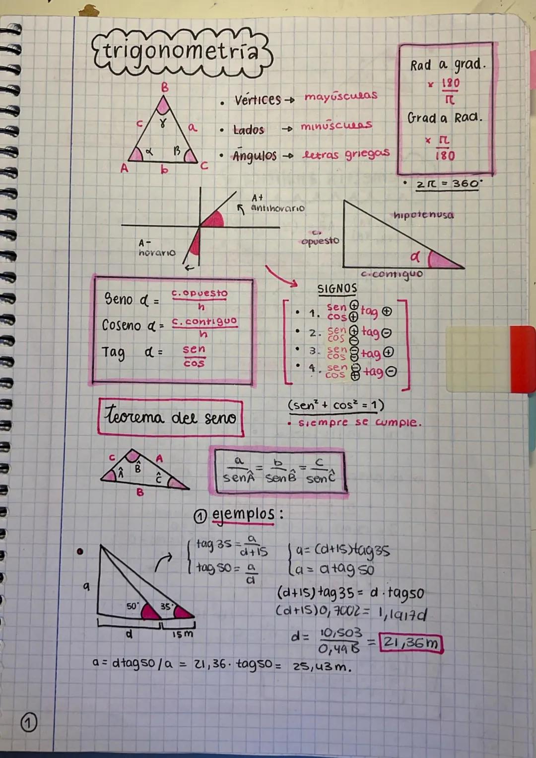 ①
# Etrigonometrías
B
* Vértices $\rightarrow$ mayúsculas
Rad a grad.
$\frac{x \cdot 180}{\pi}$
$\gamma$
a
* Lados $\rightarrow$ min