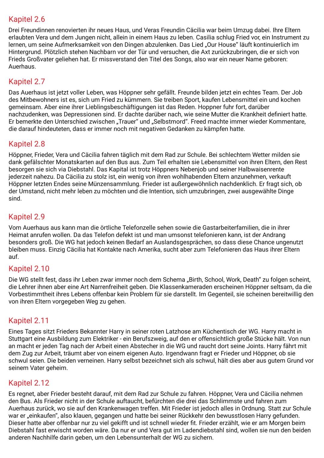 # AUERHAUS
Kapitelzusammenfassung
Kapitel 1
Im ersten und im gleichen Augenblick kürzesten Kapitel des Romans wird eine Momentaufnahme vo