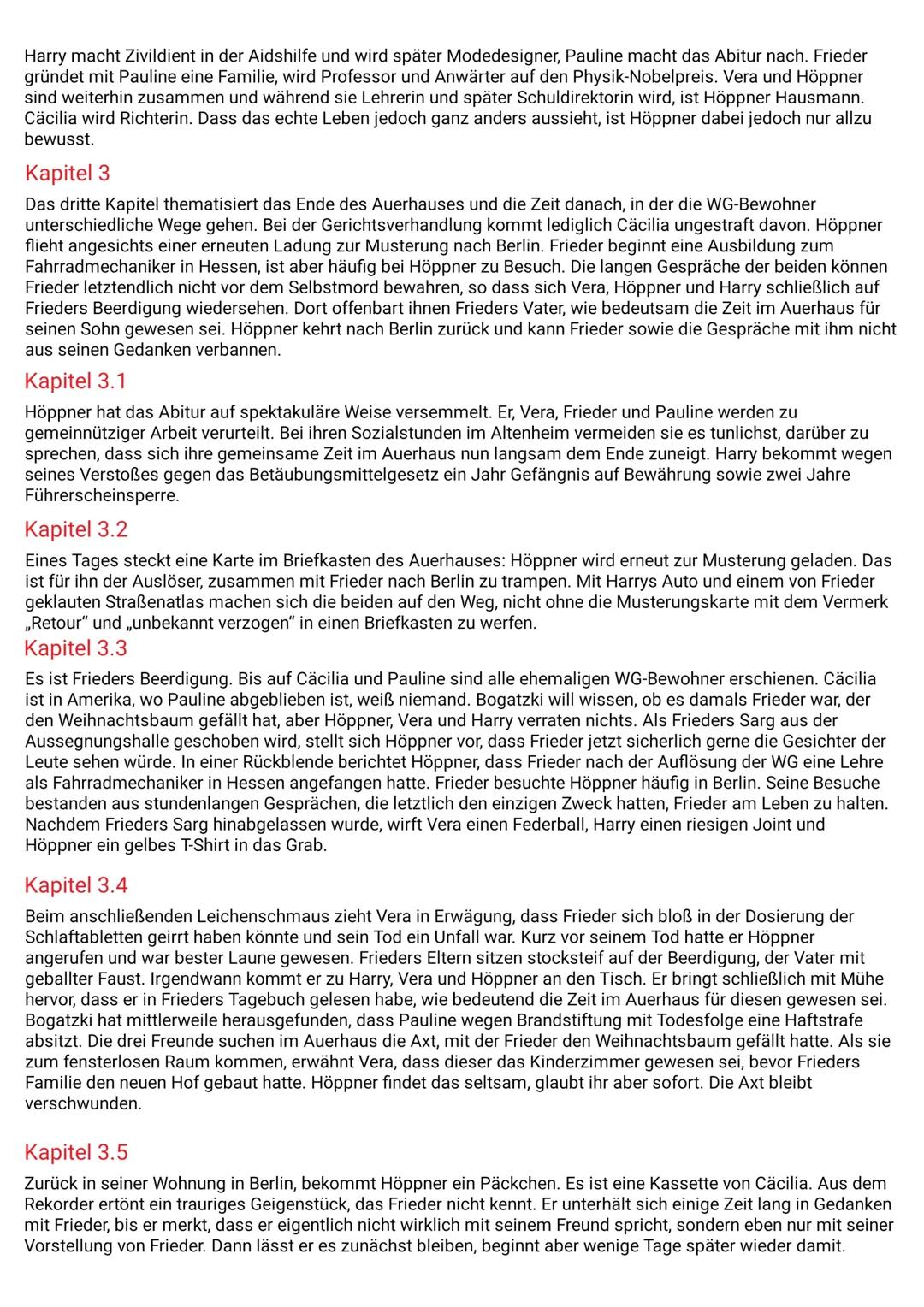 # AUERHAUS
Kapitelzusammenfassung
Kapitel 1
Im ersten und im gleichen Augenblick kürzesten Kapitel des Romans wird eine Momentaufnahme vo