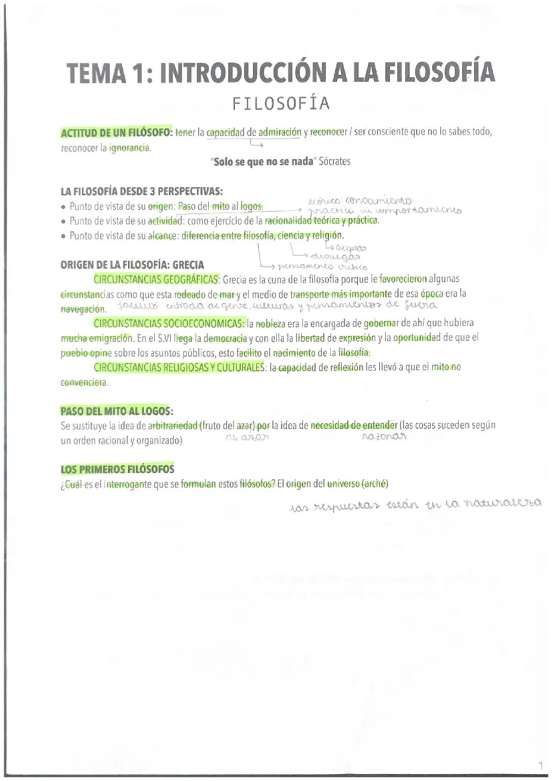 TEMA 1: INTRODUCCIÓN A LA FILOSOFÍA
FILOSOFÍA
ACTITUD DE UN FILÓSOFO: tener la capacidad de admiración y reconocer / ser consciente que no l