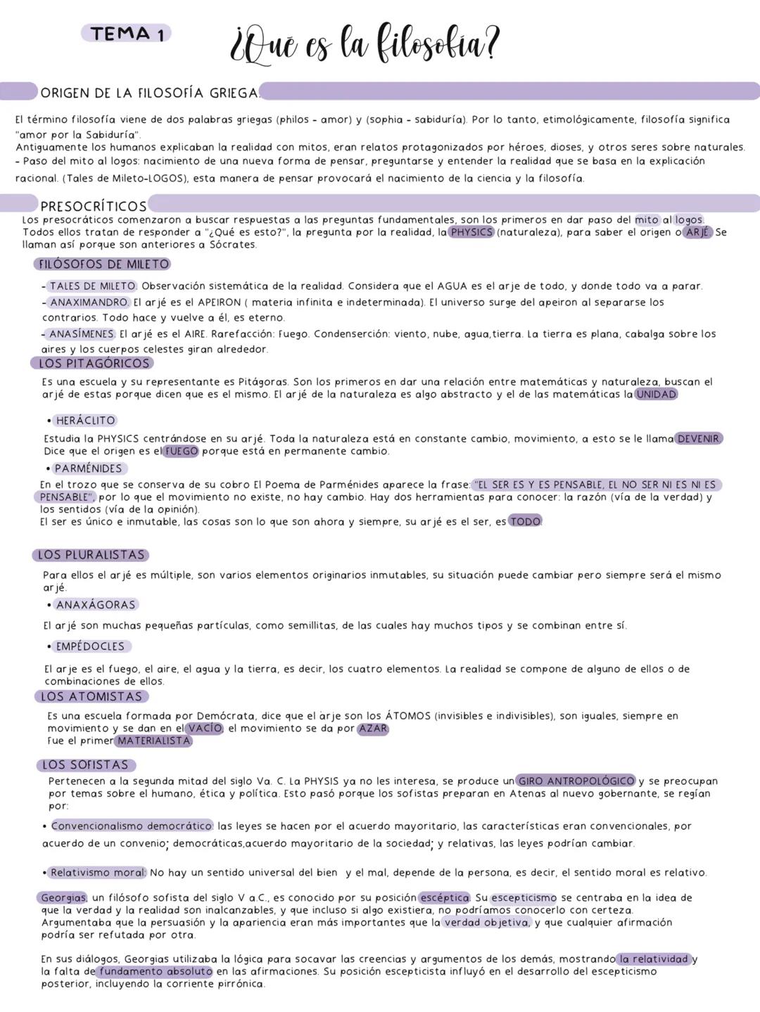 Filosofia TEMA 1
¿Que es la filosofia?
ORIGEN DE LA FILOSOFÍA GRIEGA!
El término filosofía viene de dos palabras griegas (philos - amor) y (