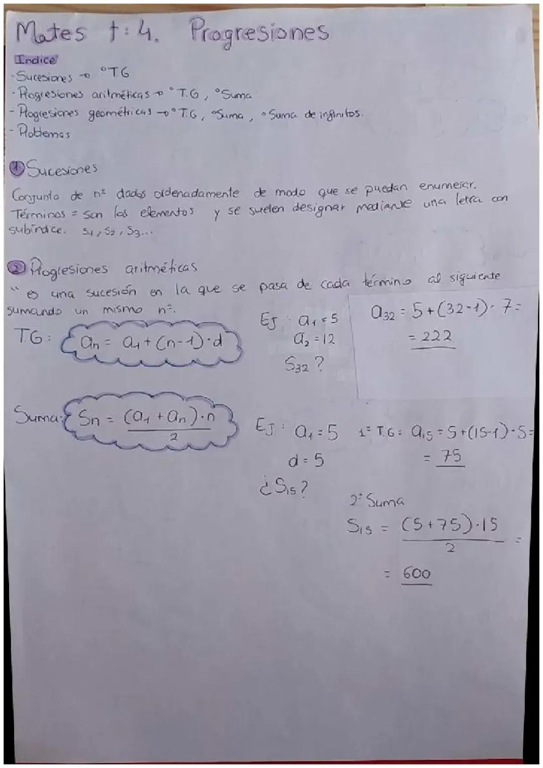 Sucesiones y Progresiones aritméticas y geométricas, MATEMATICAS