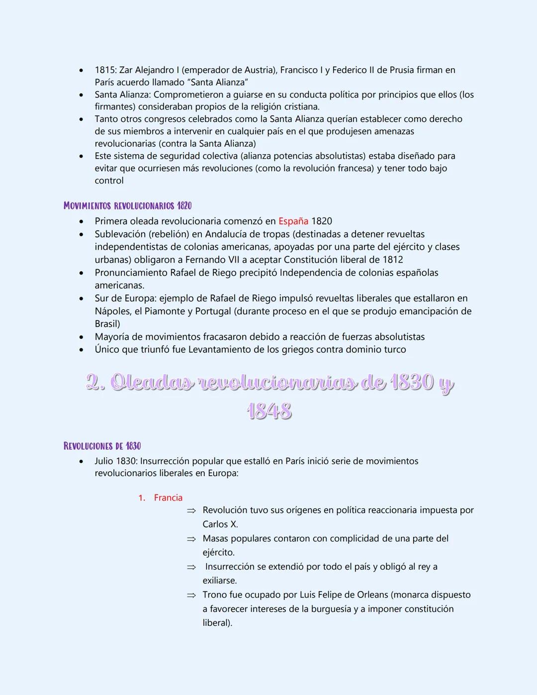 4. Organización de este periodo y
movimientos revolucionarios de 1820
TRAS DERROTA DE NAPOLEÓN BONAPARTE:
•
•
.
•
•
Reunión en Viena: Acuden