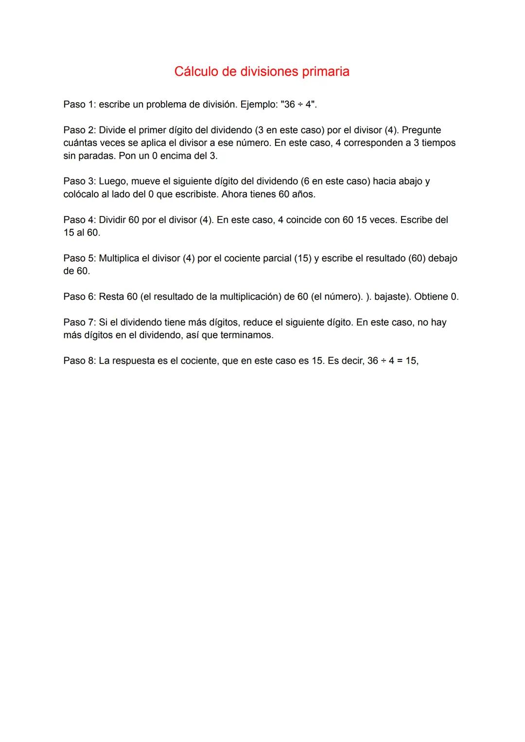 Cálculo de divisiones primaria
Paso 1: escribe un problema de división. Ejemplo: "36 + 4".
Paso 2: Divide el primer dígito del dividendo (3