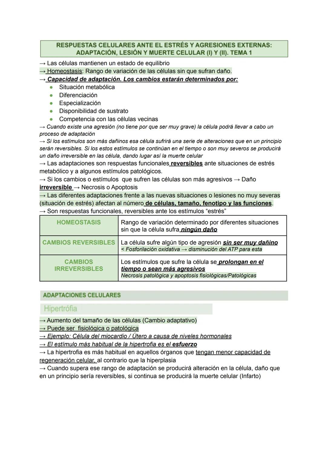 Respuestas celulares ante el estrés y agresiones externas: adaptación, lesión y muerte celular