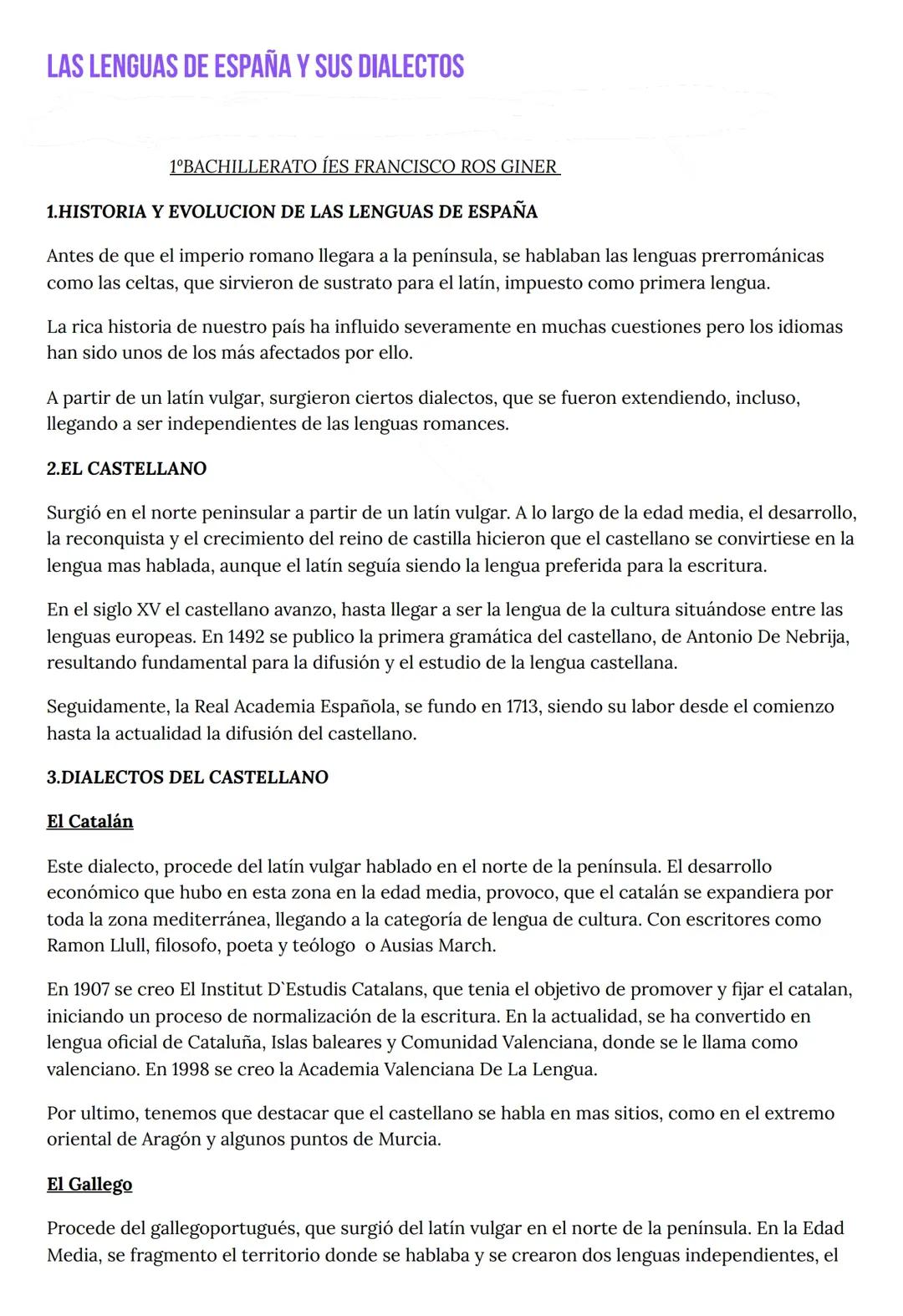 LENGUA CASTELLANA 1BTO LENGUAS DE ESPAÑA