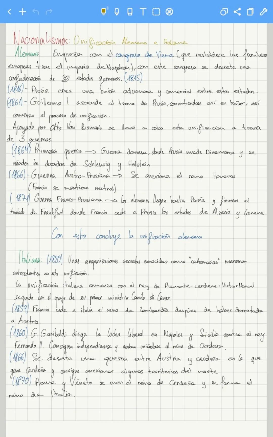 < +
Nacionalismos: Onificación Alemana e Italiane
Alemana Empieza
tres el
el
congreso de Viene (que restablece love froutere
este
europeas
d