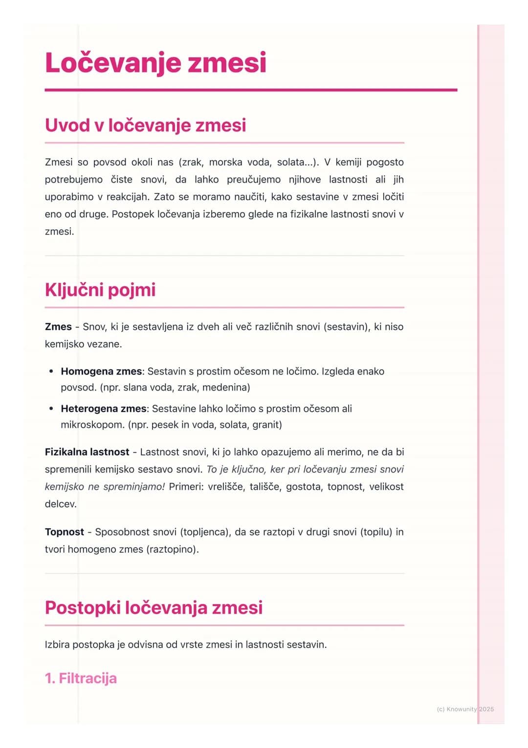 # Ločevanje zmesi
## Uvod v ločevanje zmesi
Zmesi so povsod okoli nas (zrak, morska voda, solata...). V kemiji pogosto
potrebujemo čiste s