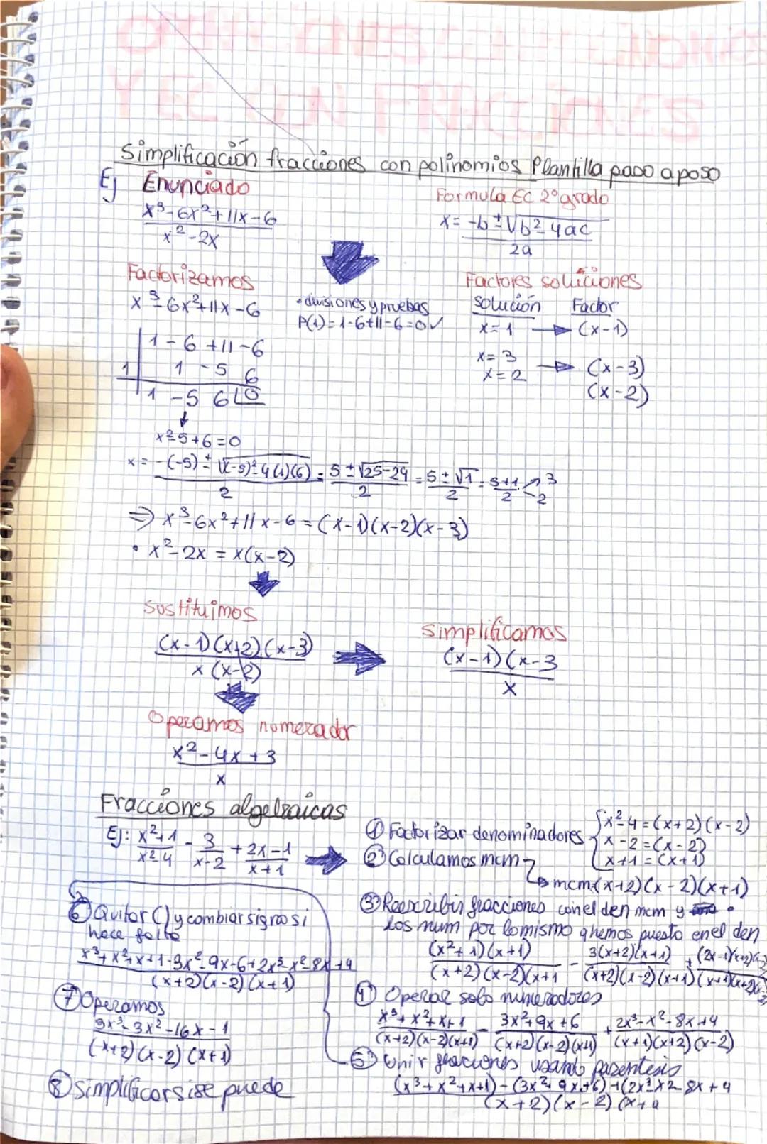 Simplification fracciones con polinomios Plantilla paso a poso
Enunciado
X3-6x+11x-6
Formula EC 2° grado
x = - b = √b² 4 ac
20
Factores soll