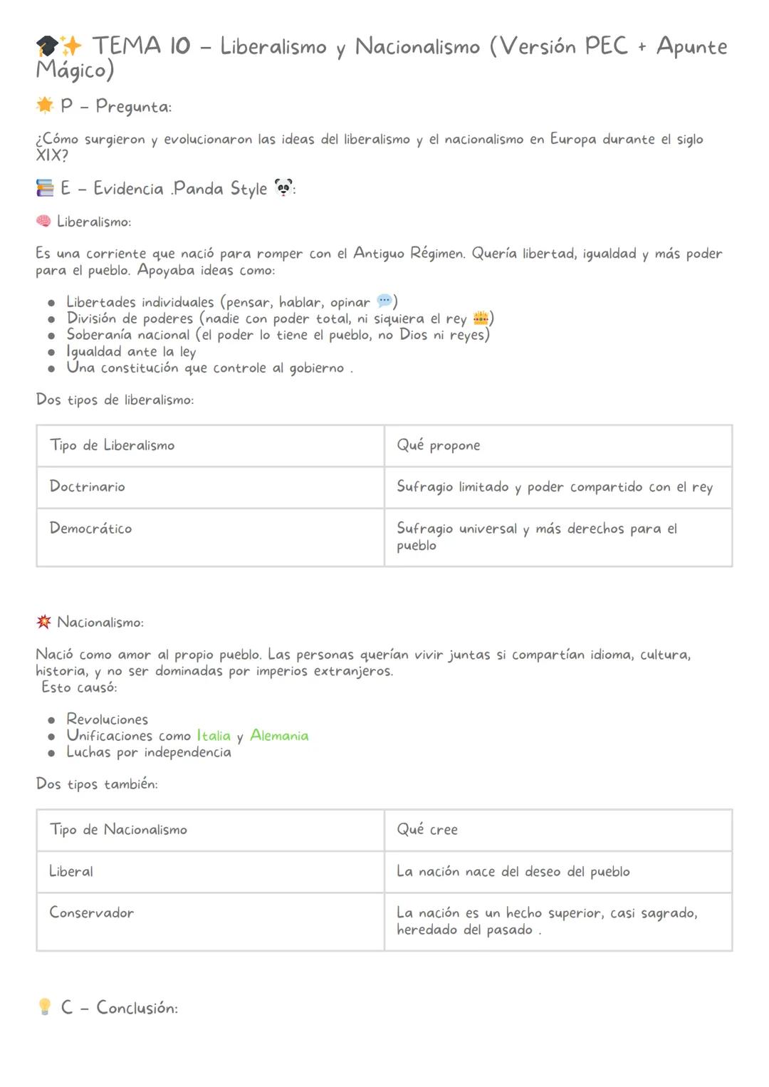 # TEMA 10 - Liberalismo y Nacionalismo (Versión PEC + Apunte
Mágico)
★P - Pregunta:
¿Cómo surgieron y evolucionaron las ideas del liberali