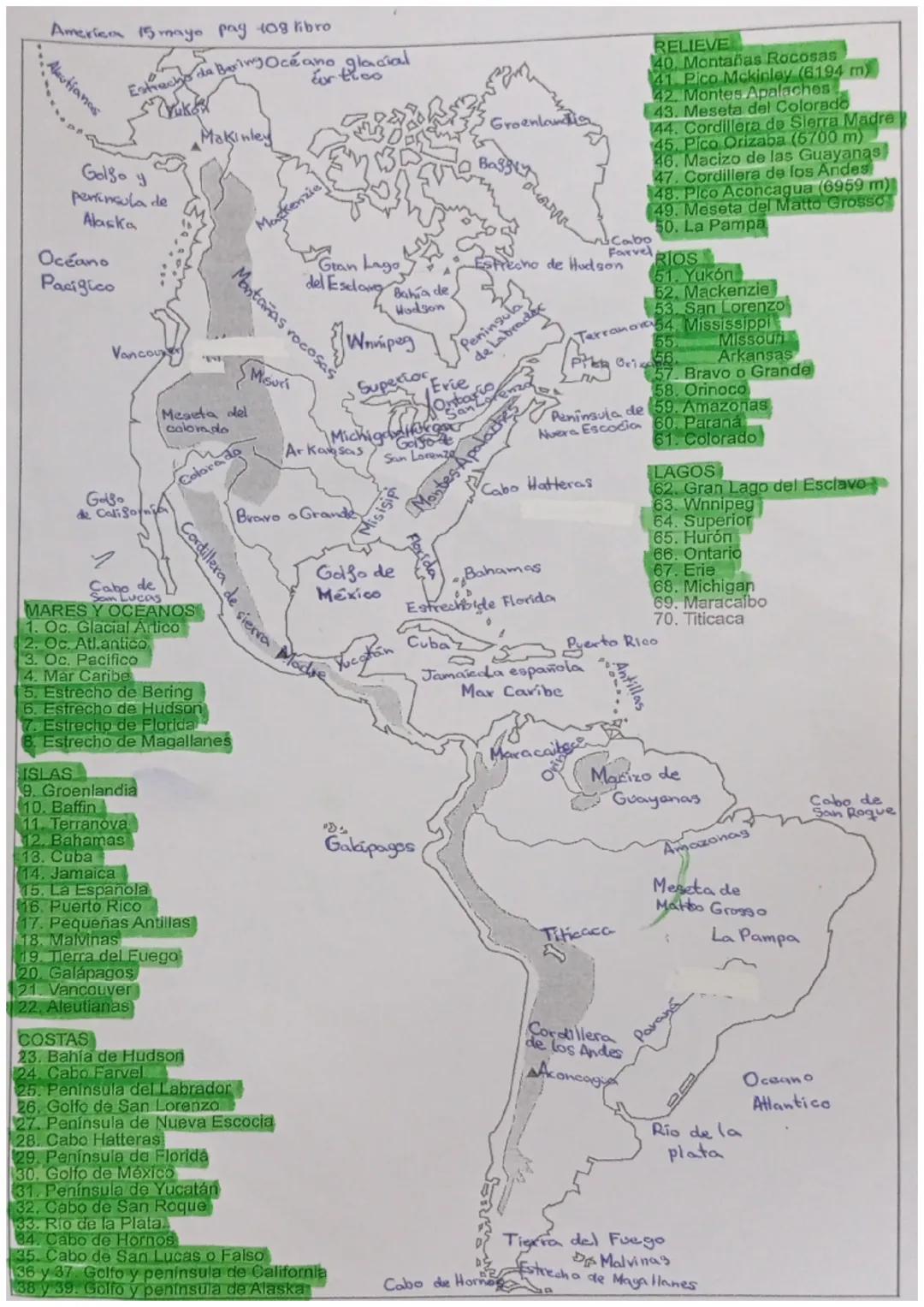 mapa físico de América