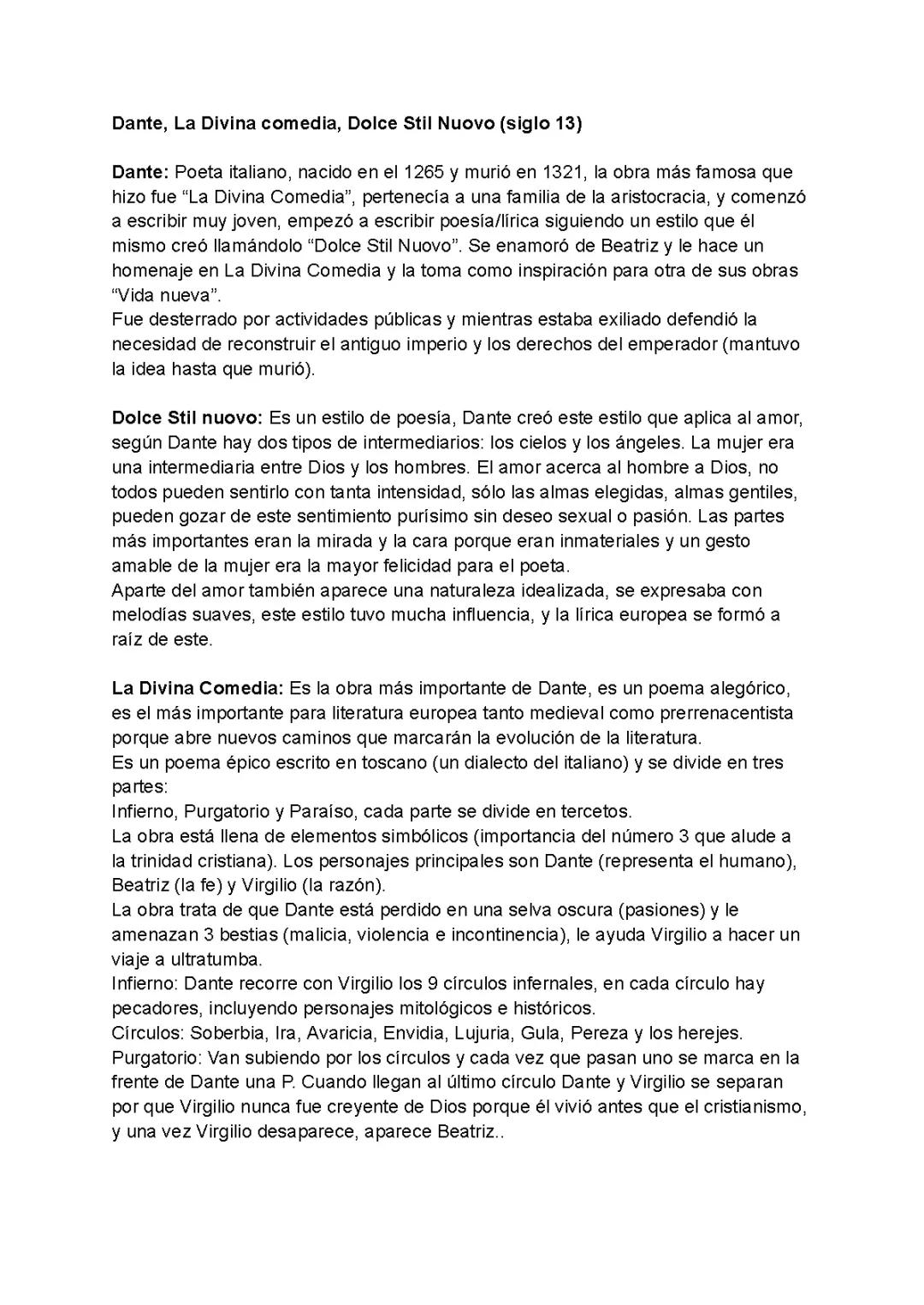 Dante, la Divina comedia y el Dolce Stil Nuovo