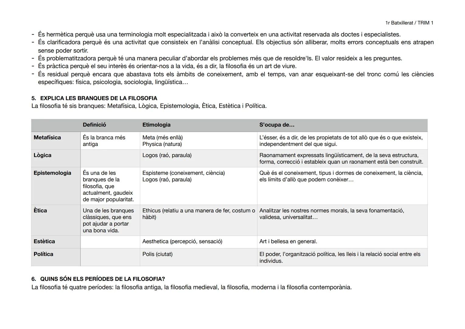 1r Batxillerat / TRIM 1
# FILOSOFIA (1r trimestre)
1. QUE ÈS LA FILOSOFIA?
La filosofia és:
- Etimològicament, significa "desig de conei