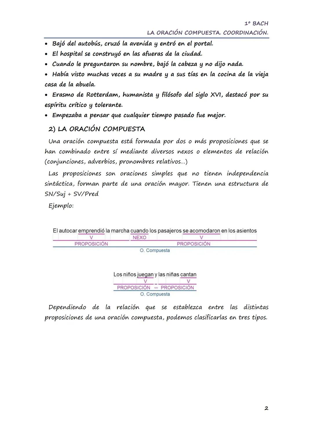 1º BACH
LA ORACIÓN COMPUESTA. COORDINACIÓN.
LA ORACIÓN COMPUESTA
1) LA ORACIÓN SIMPLE Y LA ORACIÓN COMPUESTA
"La heroica ciudad dormía la si