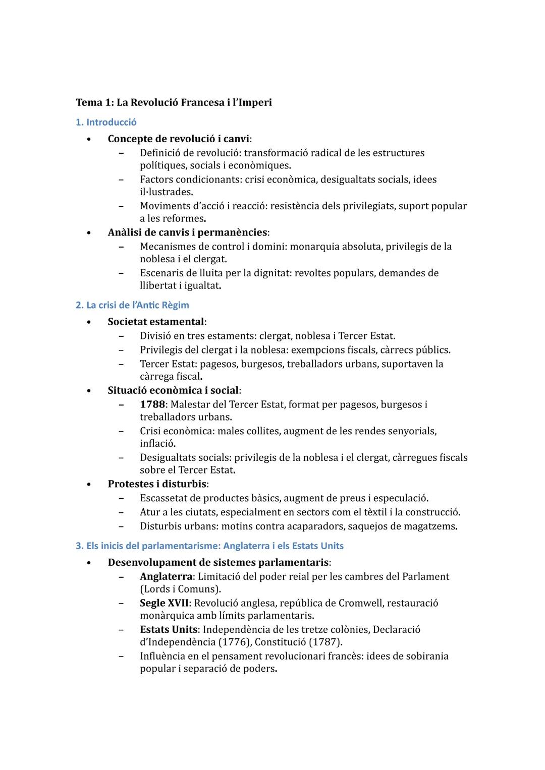 # Tema 1: La Revolució Francesa i l'Imperi
1. Introducció
* Concepte de revolució i canvi:
* Definició de revolució: transformació