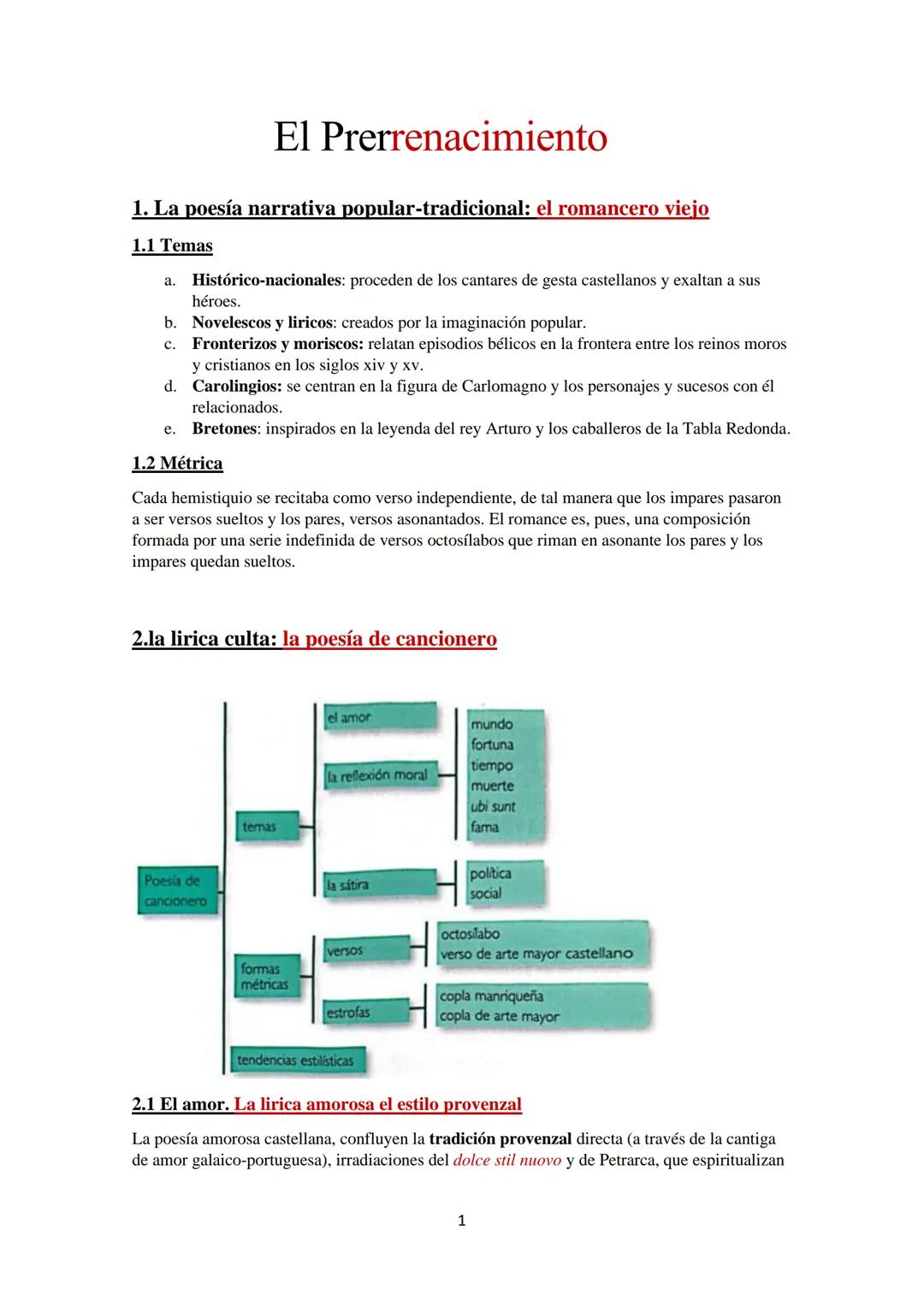 --- OCR Start ---
El Prerrenacimiento
1. La poesía narrativa popular-tradicional: el romancero viejo
1.1 Temas
a. Histórico-nacionales: proc