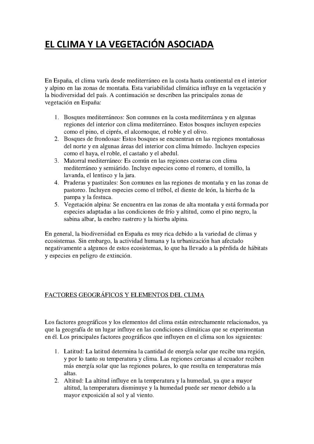 EL CLIMA Y LA VEGETACIÓN ASOCIADA