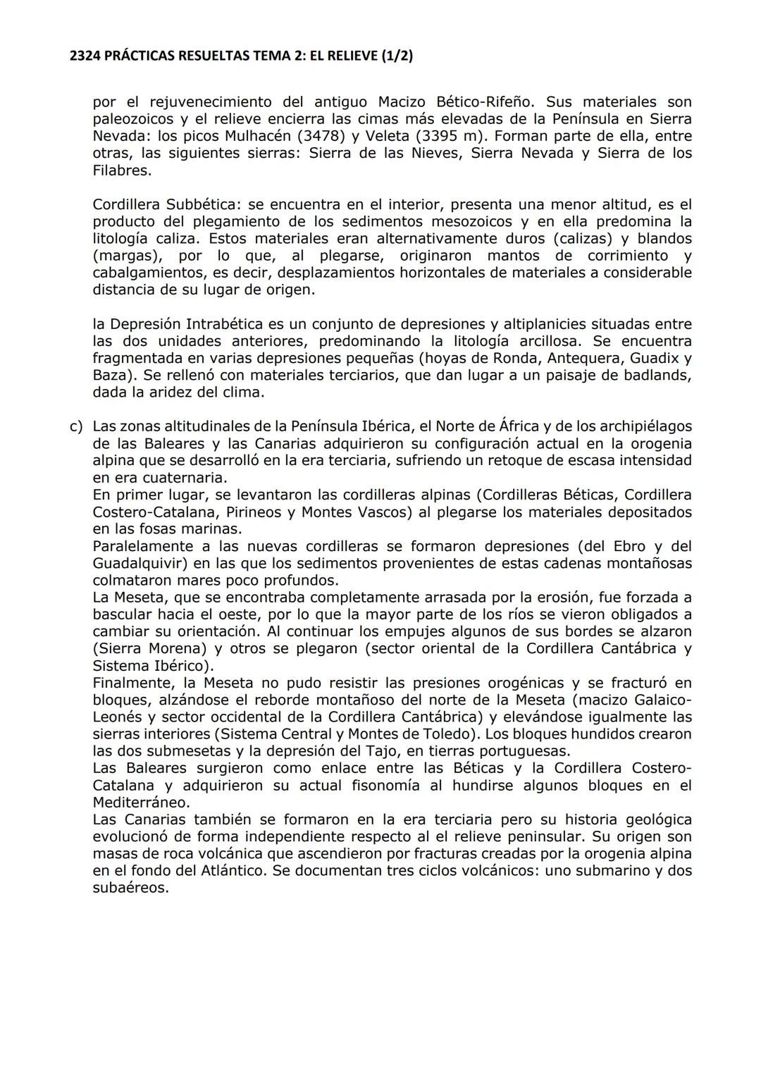 2324 PRÁCTICAS RESUELTAS TEMA 2: EL RELIEVE (1/2)
I. PRÁCTICA 10-13-14
2. En el gráfico siguiente se representa un perfil topográfico de la