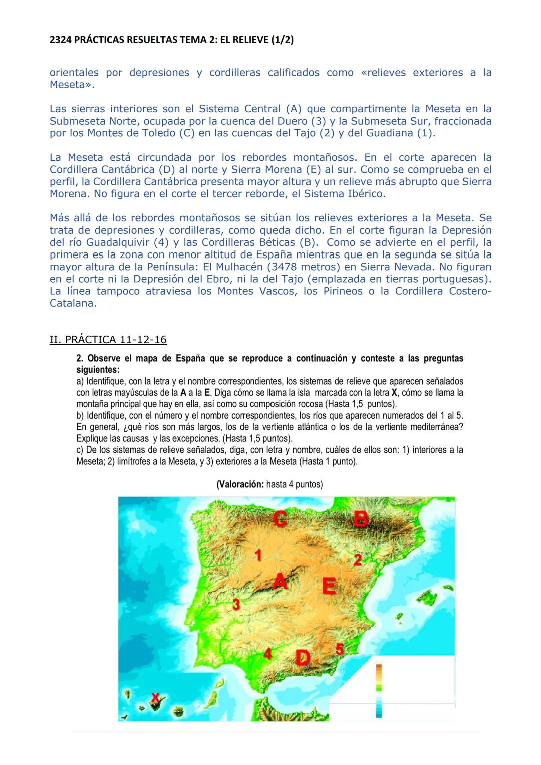 2324 PRÁCTICAS RESUELTAS TEMA 2: EL RELIEVE (1/2)
I. PRÁCTICA 10-13-14
2. En el gráfico siguiente se representa un perfil topográfico de la