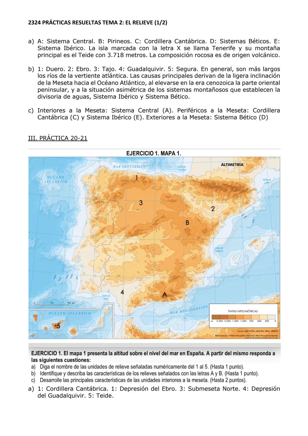 2324 PRÁCTICAS RESUELTAS TEMA 2: EL RELIEVE (1/2)
I. PRÁCTICA 10-13-14
2. En el gráfico siguiente se representa un perfil topográfico de la