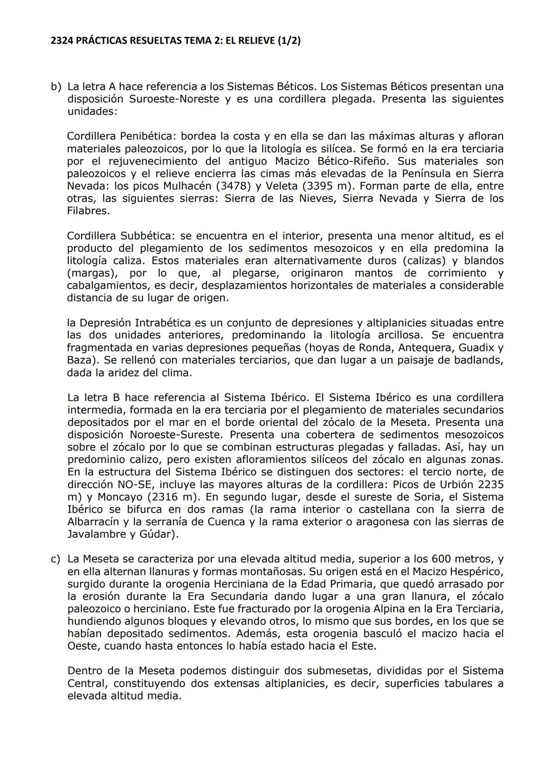 2324 PRÁCTICAS RESUELTAS TEMA 2: EL RELIEVE (1/2)
I. PRÁCTICA 10-13-14
2. En el gráfico siguiente se representa un perfil topográfico de la