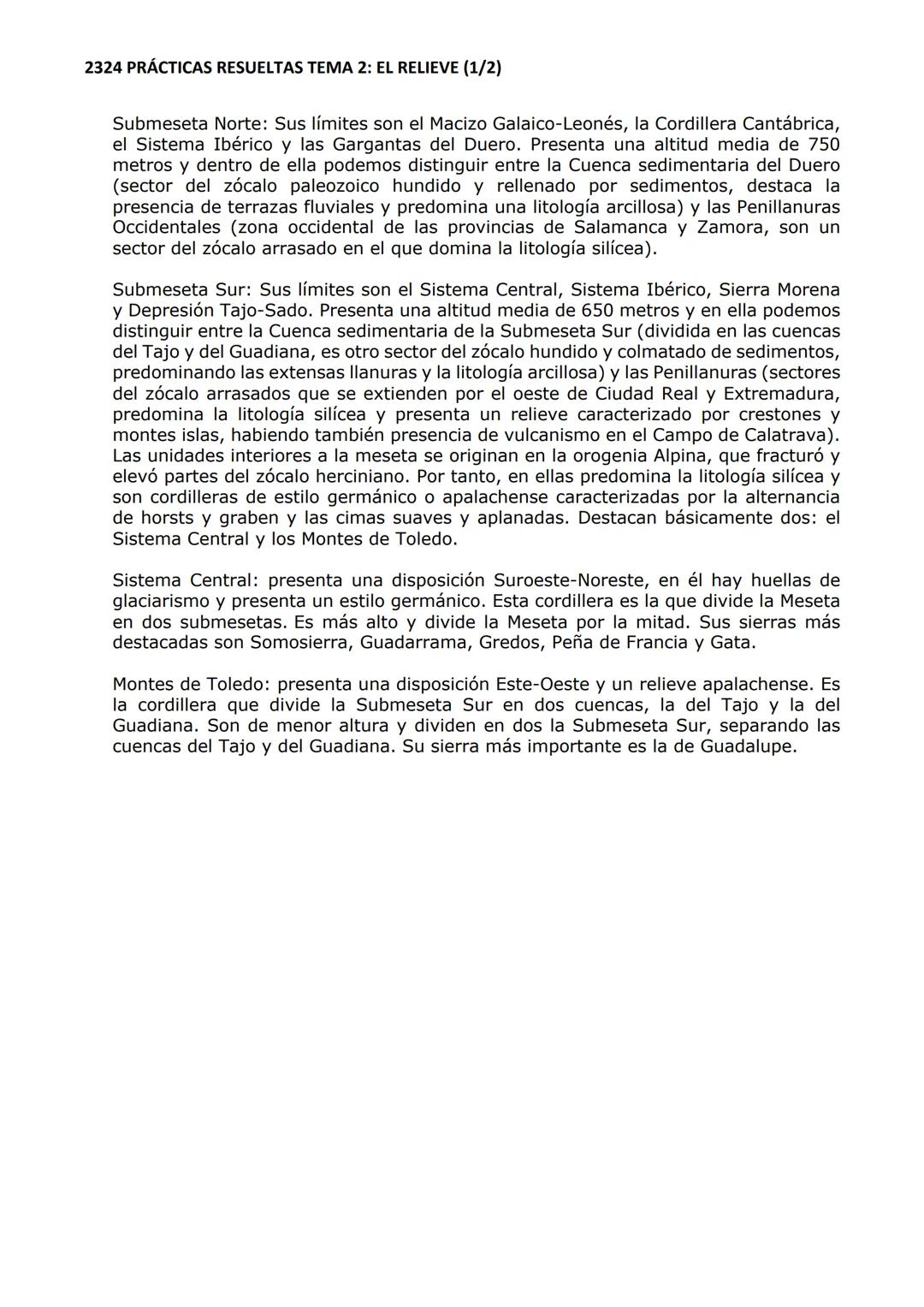 2324 PRÁCTICAS RESUELTAS TEMA 2: EL RELIEVE (1/2)
I. PRÁCTICA 10-13-14
2. En el gráfico siguiente se representa un perfil topográfico de la