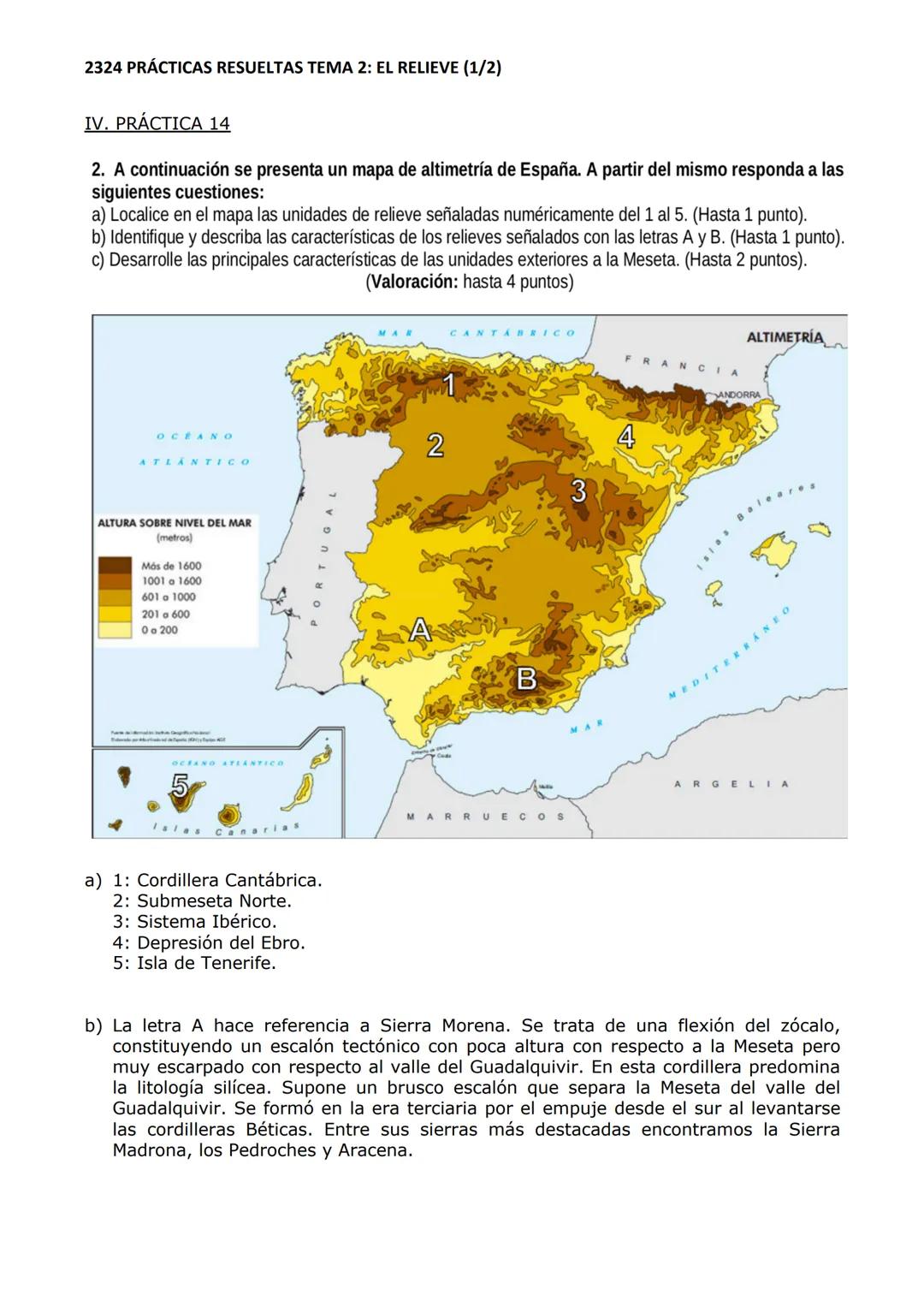 2324 PRÁCTICAS RESUELTAS TEMA 2: EL RELIEVE (1/2)
I. PRÁCTICA 10-13-14
2. En el gráfico siguiente se representa un perfil topográfico de la