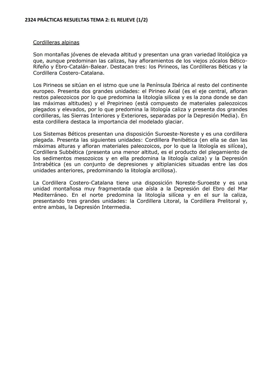 2324 PRÁCTICAS RESUELTAS TEMA 2: EL RELIEVE (1/2)
I. PRÁCTICA 10-13-14
2. En el gráfico siguiente se representa un perfil topográfico de la