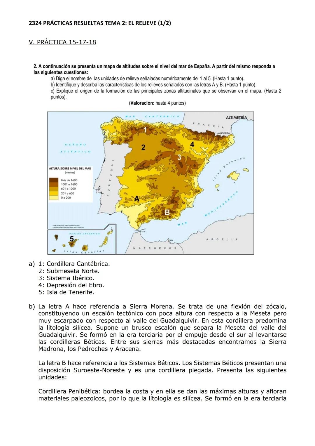 2324 PRÁCTICAS RESUELTAS TEMA 2: EL RELIEVE (1/2)
I. PRÁCTICA 10-13-14
2. En el gráfico siguiente se representa un perfil topográfico de la