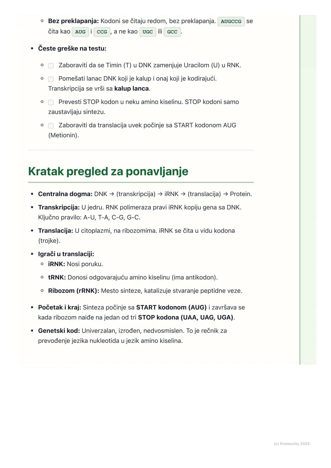 # Genetski kod i sinteza proteina
## Uvod u genetski kod
Genetski kod je sistem pravila po kojima se informacija zapisana u genima
(sekven